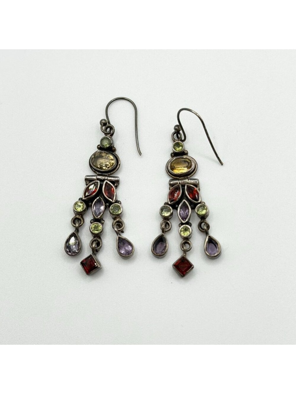925 Silver Dangle Earrings With Multicolor Gemstones